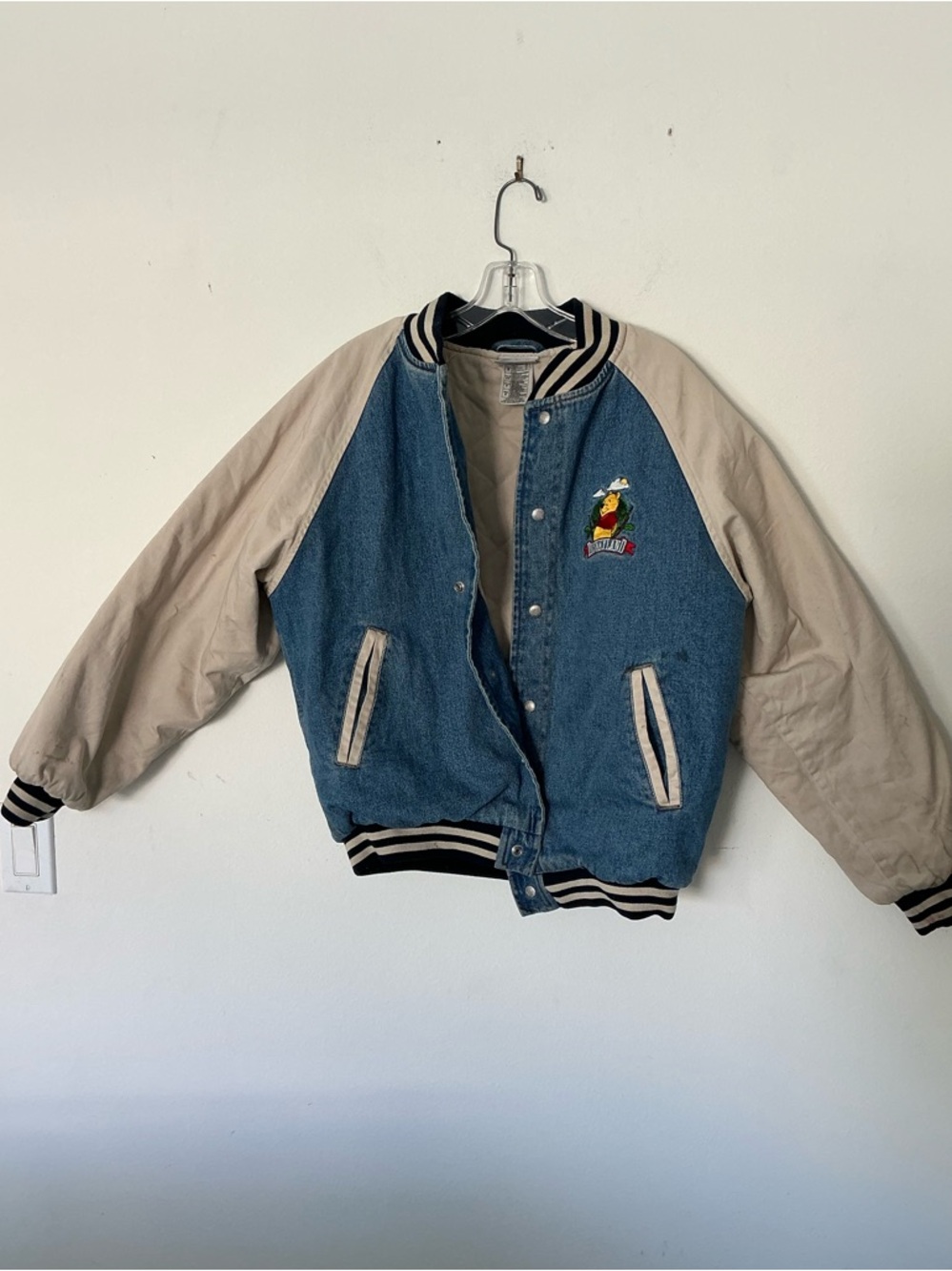 Vintage Disneyland Winnie the Pooh Denim Varsity Jacket Small Disney Resort